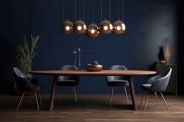 Home mockup modern dark blue dining room interior, AI generated - obrazy, fototapety, plakaty