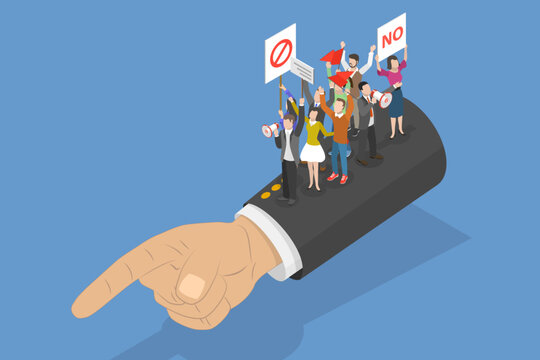 3D Isometric Flat Vector Conceptual Illustration of Revolution, Crowd of Protesting People
