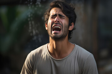 Indian young man crying like a baby - Powered by Adobe