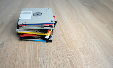 vintage retro electronic data storage devices, from the 80s, 90s flash drives scattered on the...
