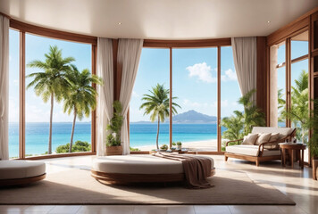 luxury living room with panoramic window
