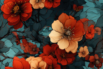 Seamless pattern - repeatable texture of artistic watercolor flowers