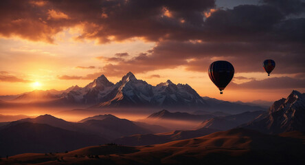 hot air balloon at sunset - Powered by Adobe