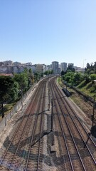 Fototapeta na wymiar Many railways run along the outskirts of the city of Lisbon