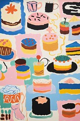 Painting of multiple desserts like brownies cookies cupcakes illustration made with Generative AI 