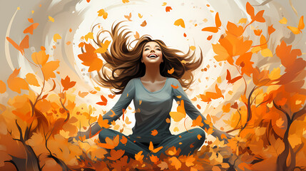 Obraz na płótnie Canvas Young woman meditating in autumn 