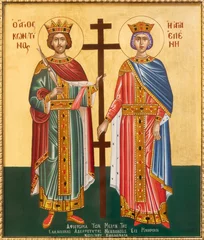 Tuinposter NAPLES, ITALY - APRIL 24, 2023: The orthodox icon of  St. Constantine and St. Helen in the church Chiesa di San Pietro Martire by unknown artist.  © Renáta Sedmáková