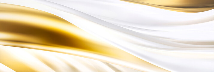 Abstract white and gold silk fabric texture background. Elegant luxury satin cloth with wave. Prestigious, award, luxurious background.