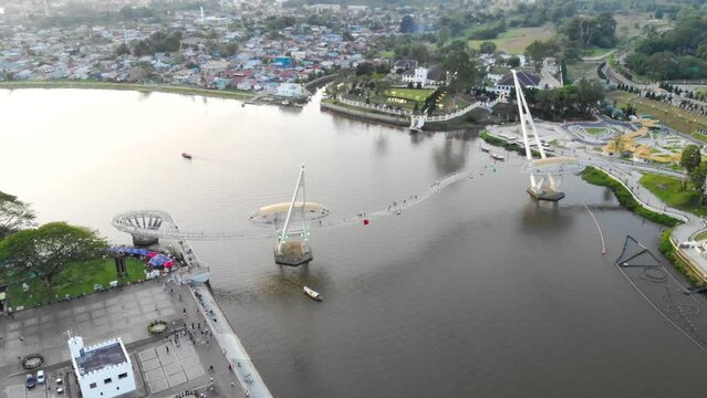 Bird eye view of Darul Hana Bridge over Sungai Sarawak