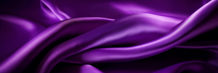 Fototapeta premium Purple silk texture background. Abstract textile elegant luxury violet banner. Satin wavy backdrop. Prestigious, award, luxurious background.