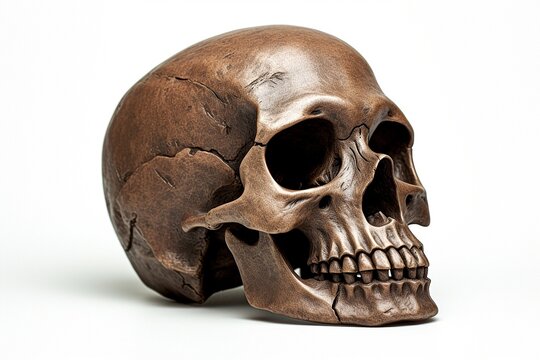 brown skull isolated on white background.
