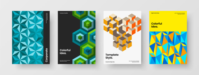 Fresh geometric hexagons flyer layout collection. Clean corporate brochure A4 vector design illustration set.