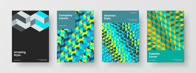 Vivid mosaic shapes corporate brochure concept composition. Abstract cover A4 vector design layout bundle.