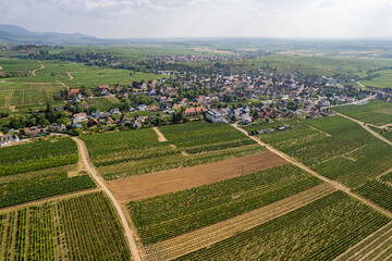 Aerial view of Mittelwihr and its surrounding with vineyard in Summer 2023 - commune in the...