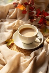 Fototapeta na wymiar Cup of coffee autumn background