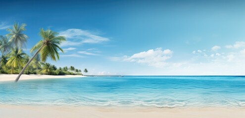 Obraz na płótnie Canvas An aerial view of the tropical beach and ocean with palm trees