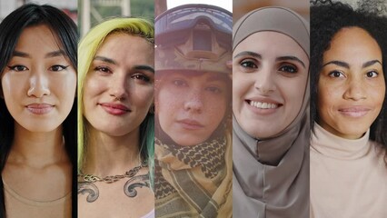 Diverse women's faces expressing different emotions