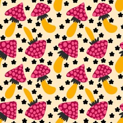 Autumn seamless cartoon polka dots mushrooms pattern for wrapping paper and fabrics and kids print and Halloween