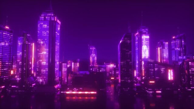 Futuristic Sci-Fi City View Background Loop
