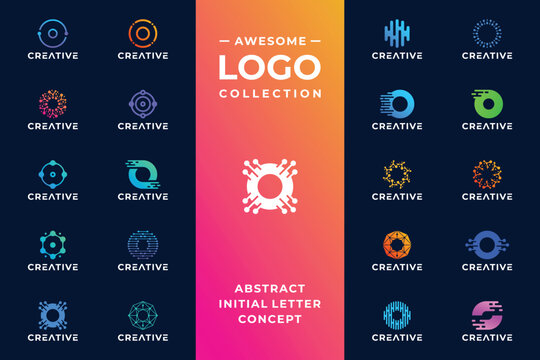 Set of creative letter O digital technology logo design.