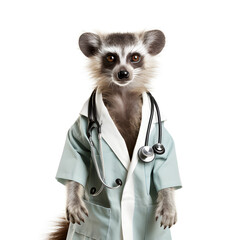 Raccoon in doctor's clothes on a transparent background. Animal doctor.