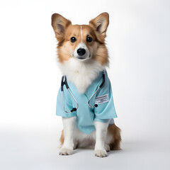 Dog in doctor's clothes on a transparent background. Animal doctor.