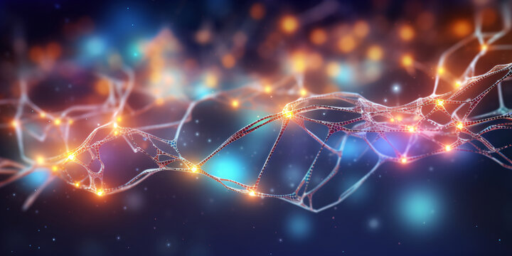 Network connection structure. Futuristic colorful background with connecting dots and lines created with AI 