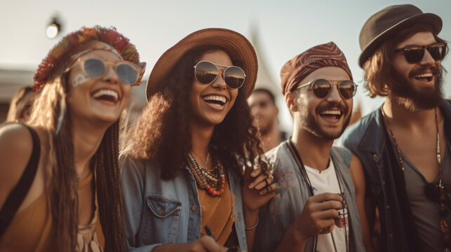 Diverse group of friends enjoying a music festival