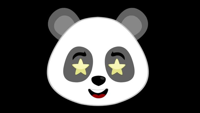 video animation face panda bear cartoon, with a amazed expression and stars in his eyes. On a transparent background with zero alpha channel