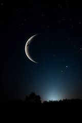Fototapeta na wymiar Crescent moon in the night sky generative AI