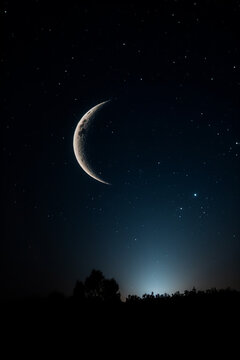 Crescent moon in the night sky generative AI
