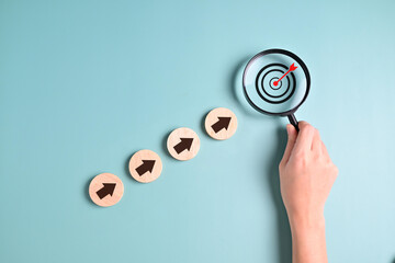 Business target goal and arrow icons, Business strategy planning management, Business process and...