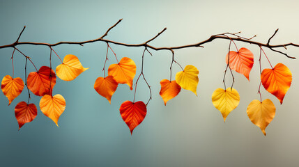 autumn background of a branch with leaves ideal for copy space. Generative AI