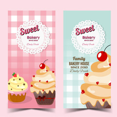 Sweet cupcakes vertically banners in vector illustration