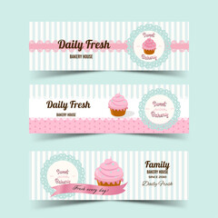 Set cupcakes horizontal banners in vector illustration