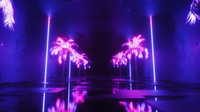 Neon Glowing Palm Trees and Tunnel Loop