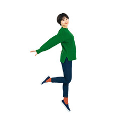 ジャンプする若い女性　背景透過切り抜きPNG