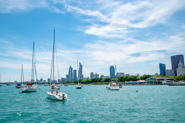 Chicago Harbor Along Grant Park on Beautiful Summer Day in Chicago, IL