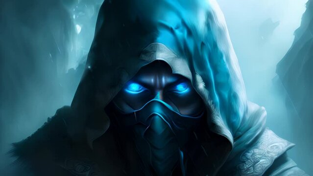 Shrouded in a sacred mist of cerulean blue the wizard&rsquo;s allseeing eye pierces through the veil of timidity. Fantasy art. AI generation.