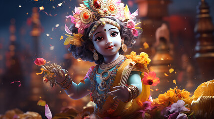 Janmashtami Special Krishna AI Generated Image - obrazy, fototapety, plakaty