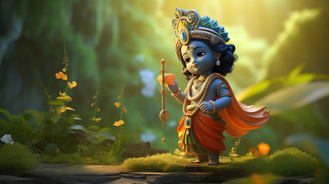 Divine Janmashtami Radiant Krishna Delight AI Generated Creation