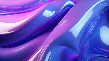 Abstract background 3D, shiny plastic waves with purple blue textures and lights interesting lustrous liquid wavy texture, 3D render illustration. 