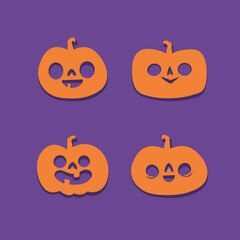 Halloween carved pumpkins. Jack O lantern flat icons.