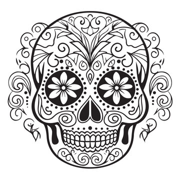 skull vector decorated with floral patterns,motif art skull,skull art for tattoo,eps,editable,ready to print,sticker can be used for tattooing and printing