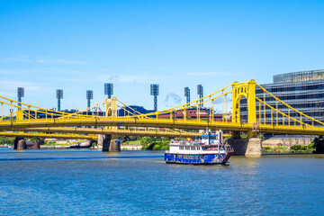 Three sisters - the row of three suspension bridges in Pittsburgh - obrazy, fototapety, plakaty
