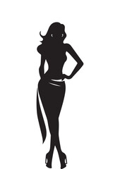 Fototapeta na wymiar black and white beautiful woman silhouette vector work, editable eps file, sexy silhouettes,
