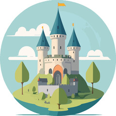 Fototapeta premium Old Castle in Round Shape Vector