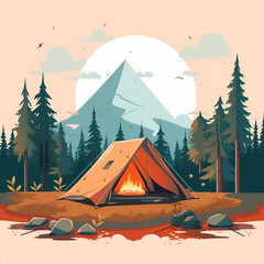 camping in the mountains forest