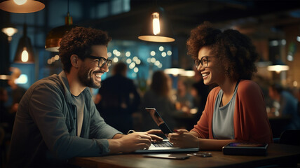 Student Colleagues Drinking Coffee and Working On Laptop