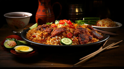 Nasi Kebuli or Nasi Kebuli is a typical Middle Eastern food made from basmati rice cooked with mutton spices